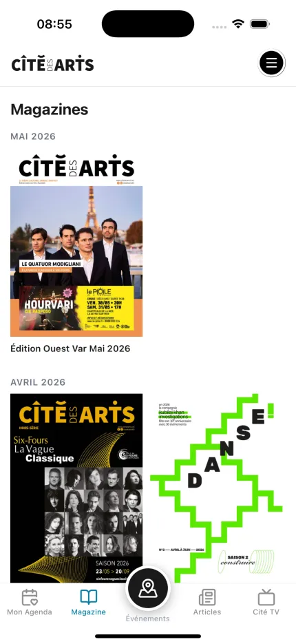 Les magazines dans l'application Cité des Arts