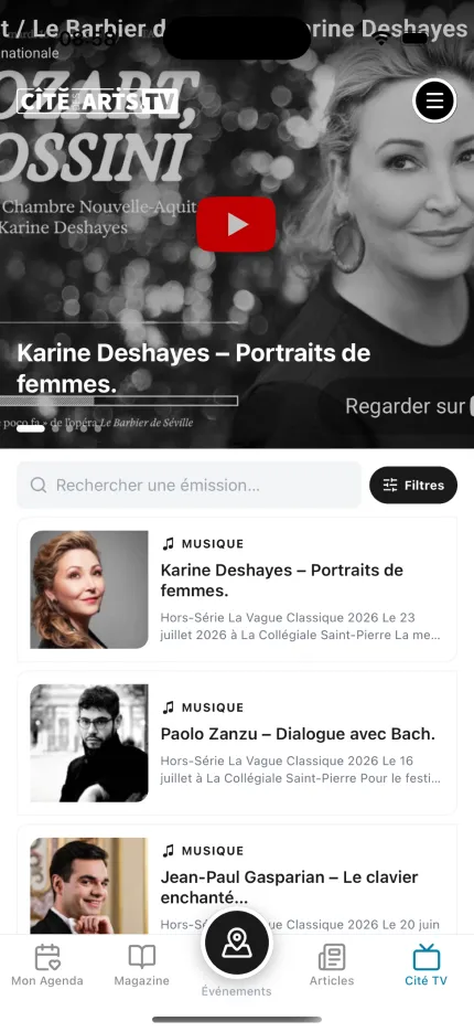 Cité TV dans l'application Cité des Arts